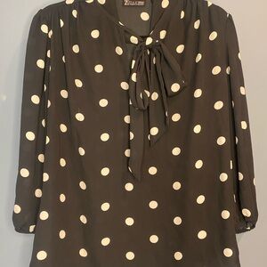 New York & Company Black and White Polka Dot Blouse with Tie size small